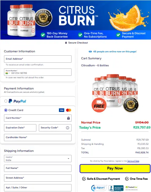 Citrus Burn checkout page